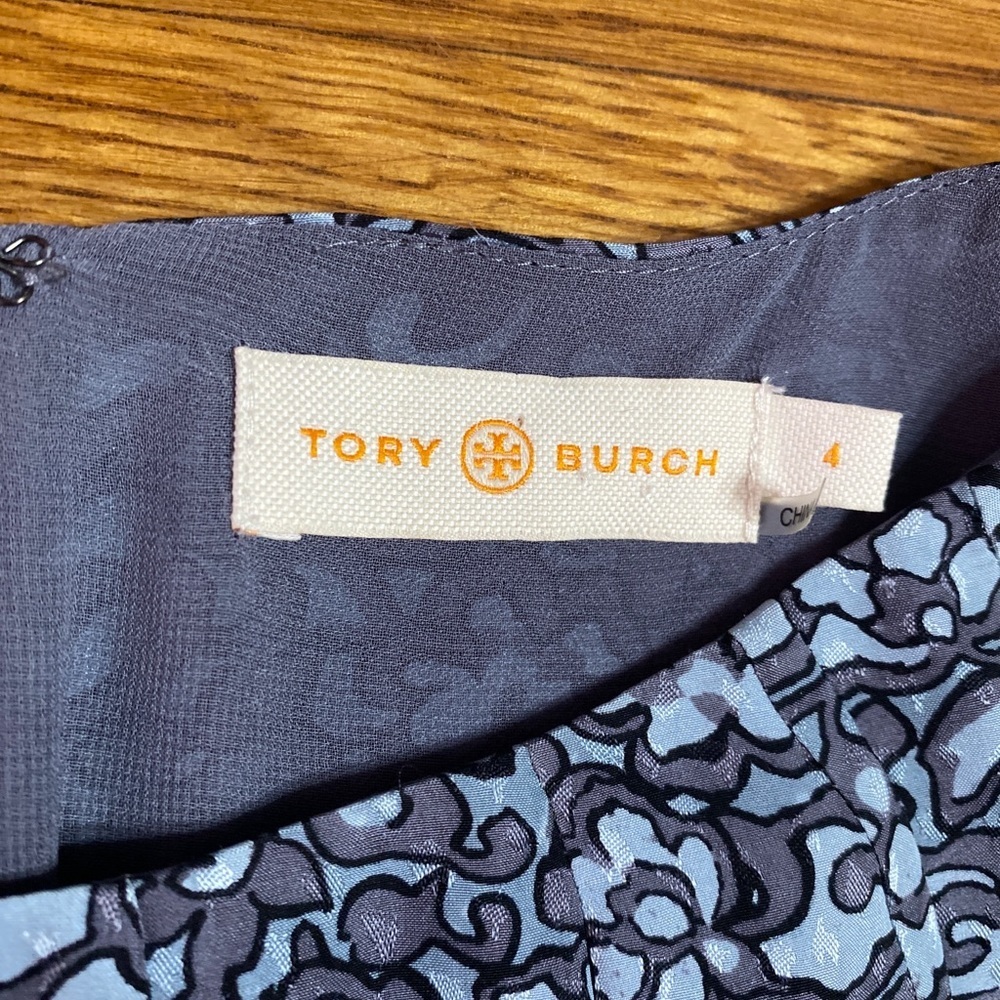Tory Burch Printed Silk Harriet Sheath Dress SZ 4 In Blue Congo PRISTINE. - Picture 8 of 9